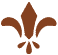 A brown fleur-de-lis symbol with three stylized petals and three small drops at the base on a light background.