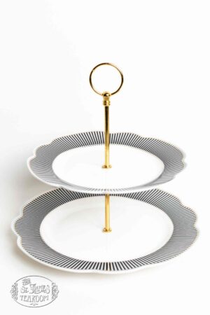 St.James Tearoom Online Tea shop Noir Gold Scallop Two Tiered Tray
