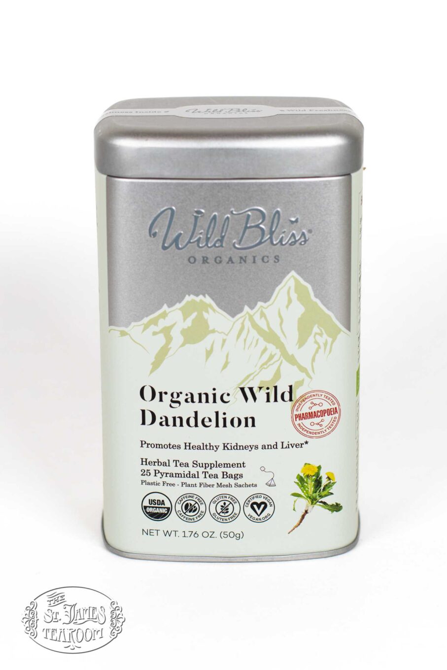 Organic Wild Raw Dandelion Root Tea - Pharmacopoeia Quality Caffeine Free Herbal Detox Support - 25 Plant Based Tea Bags
