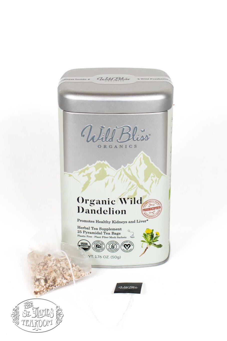 Organic Wild Raw Dandelion Root Tea - Pharmacopoeia Quality Caffeine Free Herbal Detox Support - 25 Plant Based Tea Bags